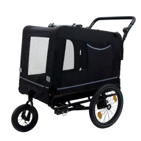 Extra Large 2-in-1 Bike Trailer & Push Cart for Pets - Detachable Bike Hitch & Push Handle Included - All-Terrain Wheels, Quick Release Wheel