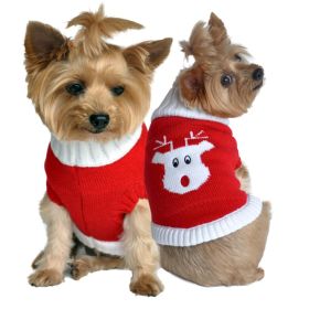 Combed Cotton Red Rudolph Holiday Dog Sweater (size: X-Small)