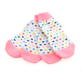 Non-Skid Dog Socks (Color: Pink and White Hearts, size: small)