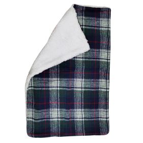 Sherpa-Lined Dog Blanket (Color: Blue & Green Plaid, size: 30" x 20")